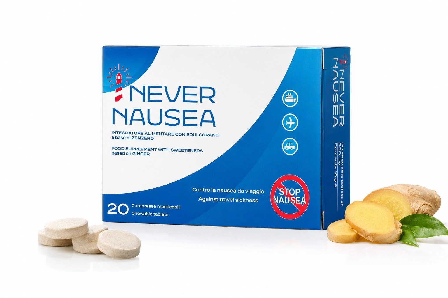 Confezione del prodotto Never Nausea